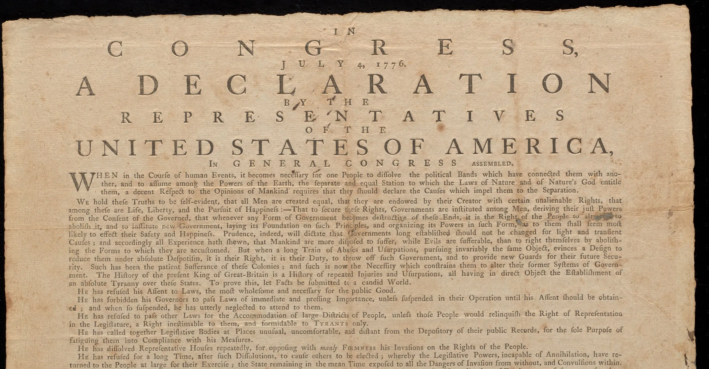 Excerpt of a BPL copy of the Declaration of Independence